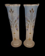 large pair of enamelled glass vases.